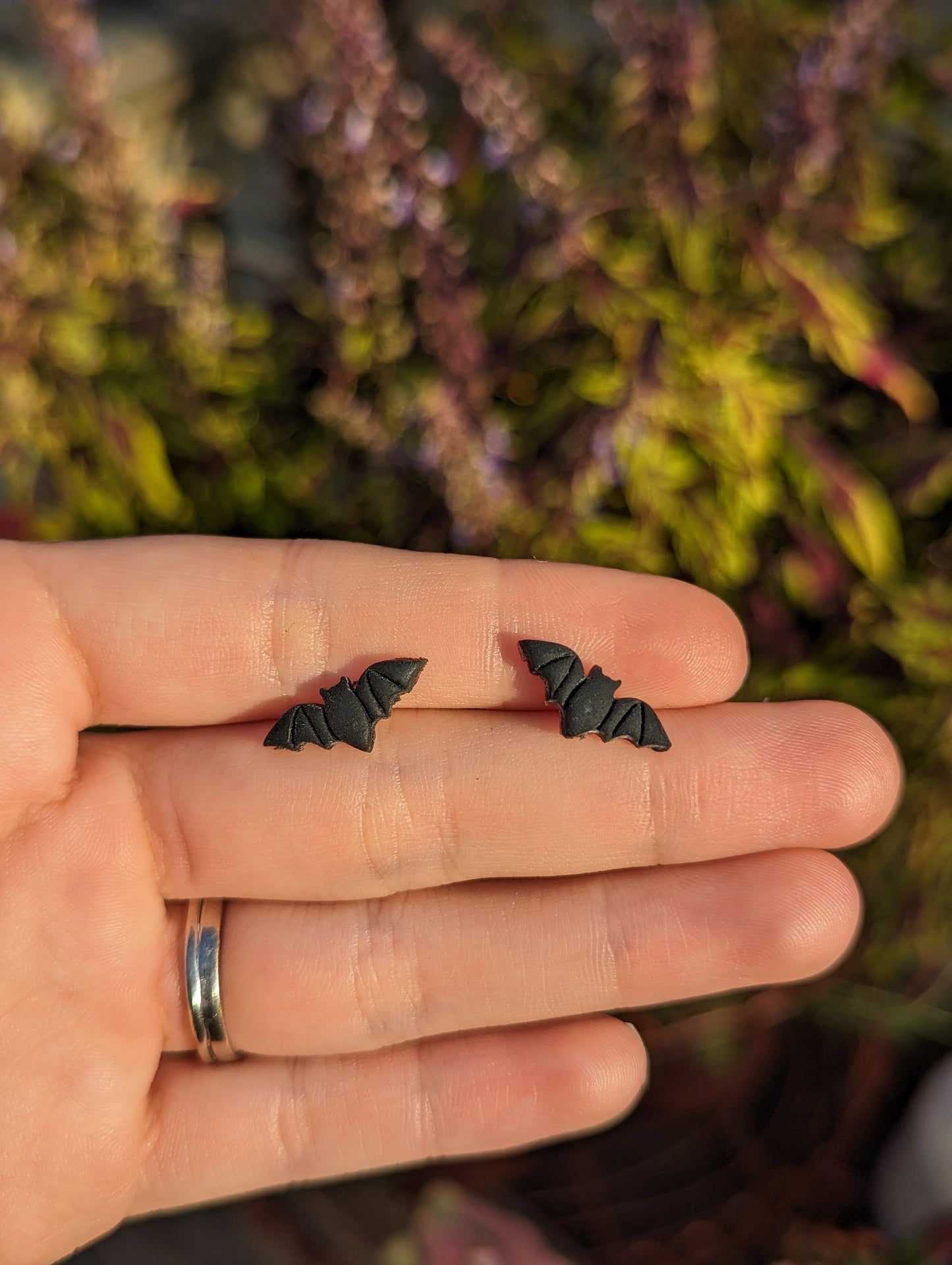 Handmade Bat Studs, Small Polymer Clay Earrings with Stainless Steel Posts