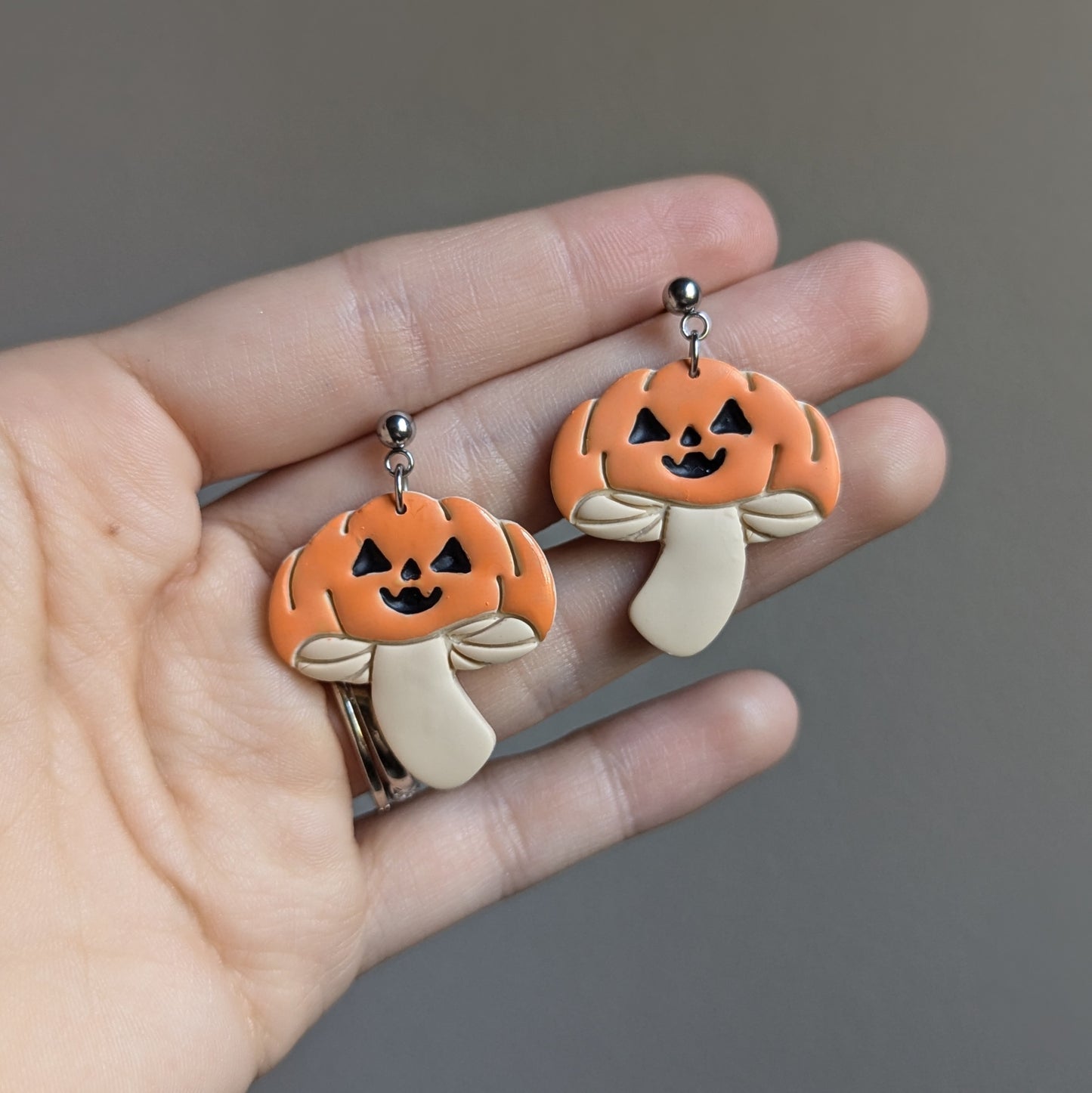 Jack O' Lantern Mushroom Dangle Earrings