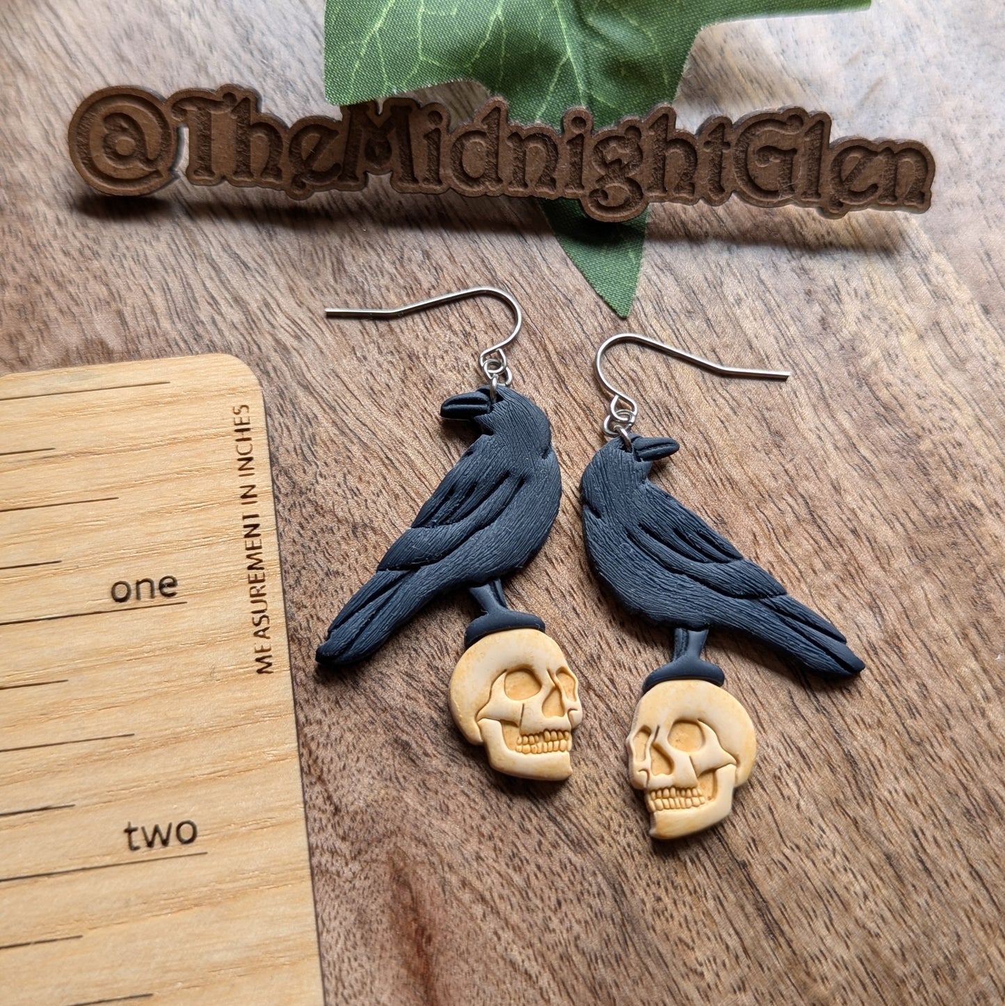 Raven on Skull Dangle Earrings