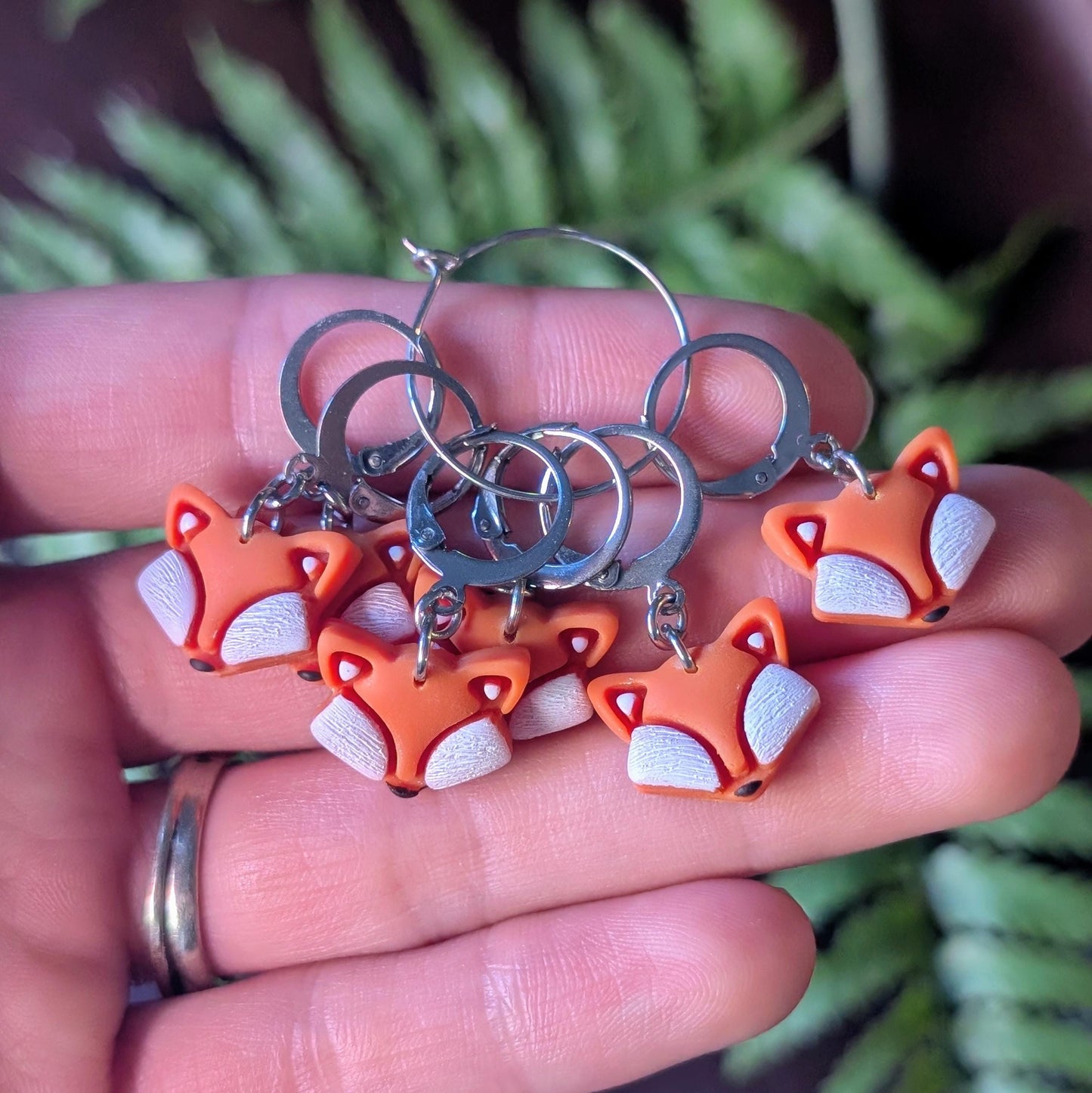 Fox Head Stitch Markers, Set of 6 - Handmade Polymer Clay and Stainless Steel