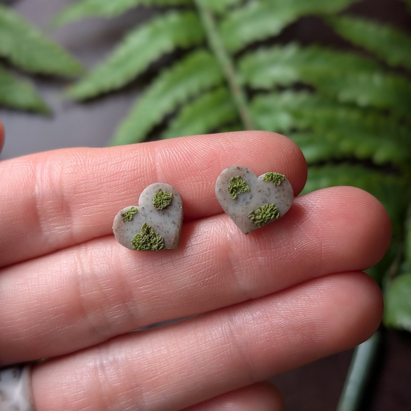 Mossy Heart Stud Earrings