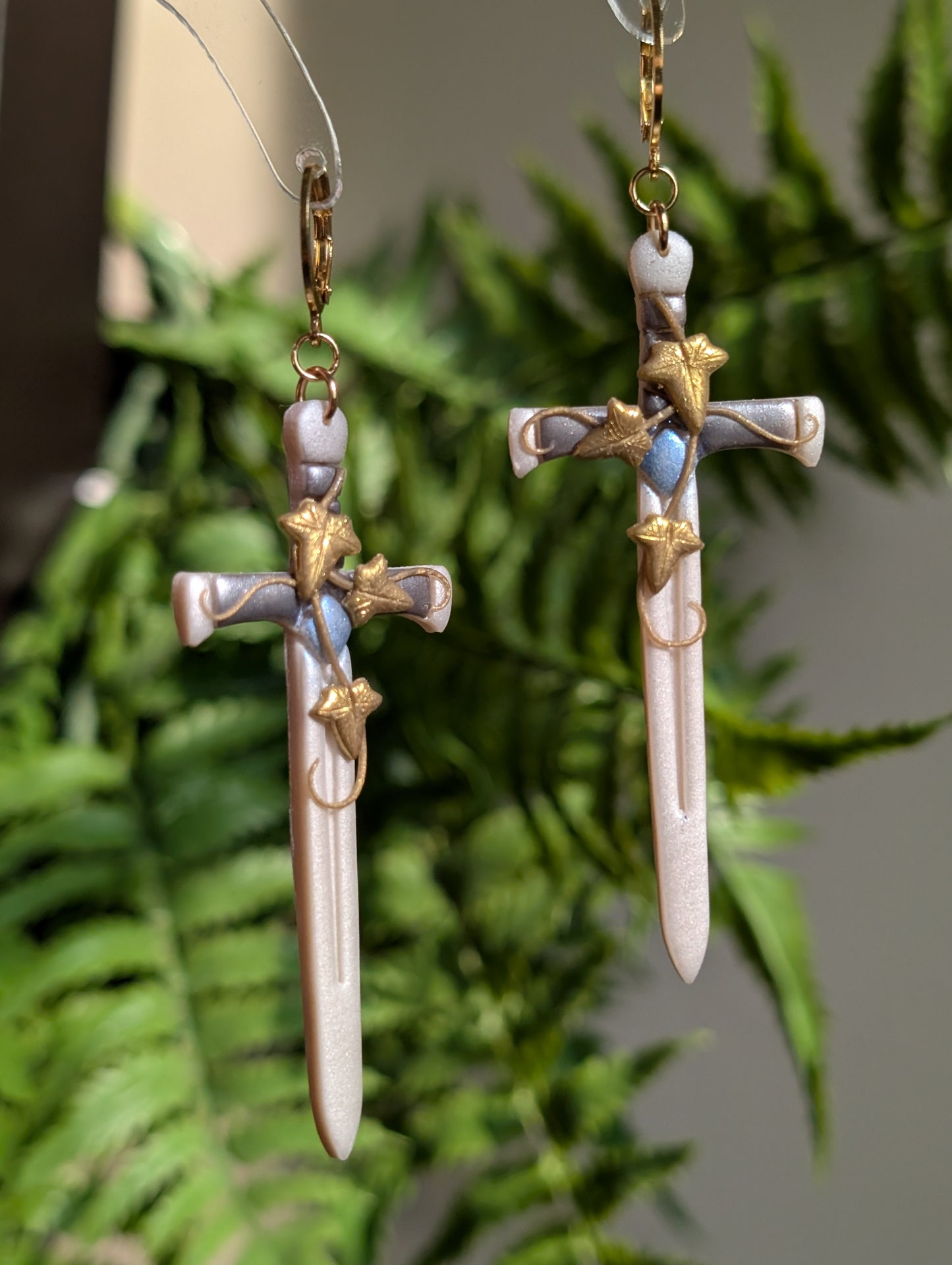 Golden Ivy Sword Dangle Earrings