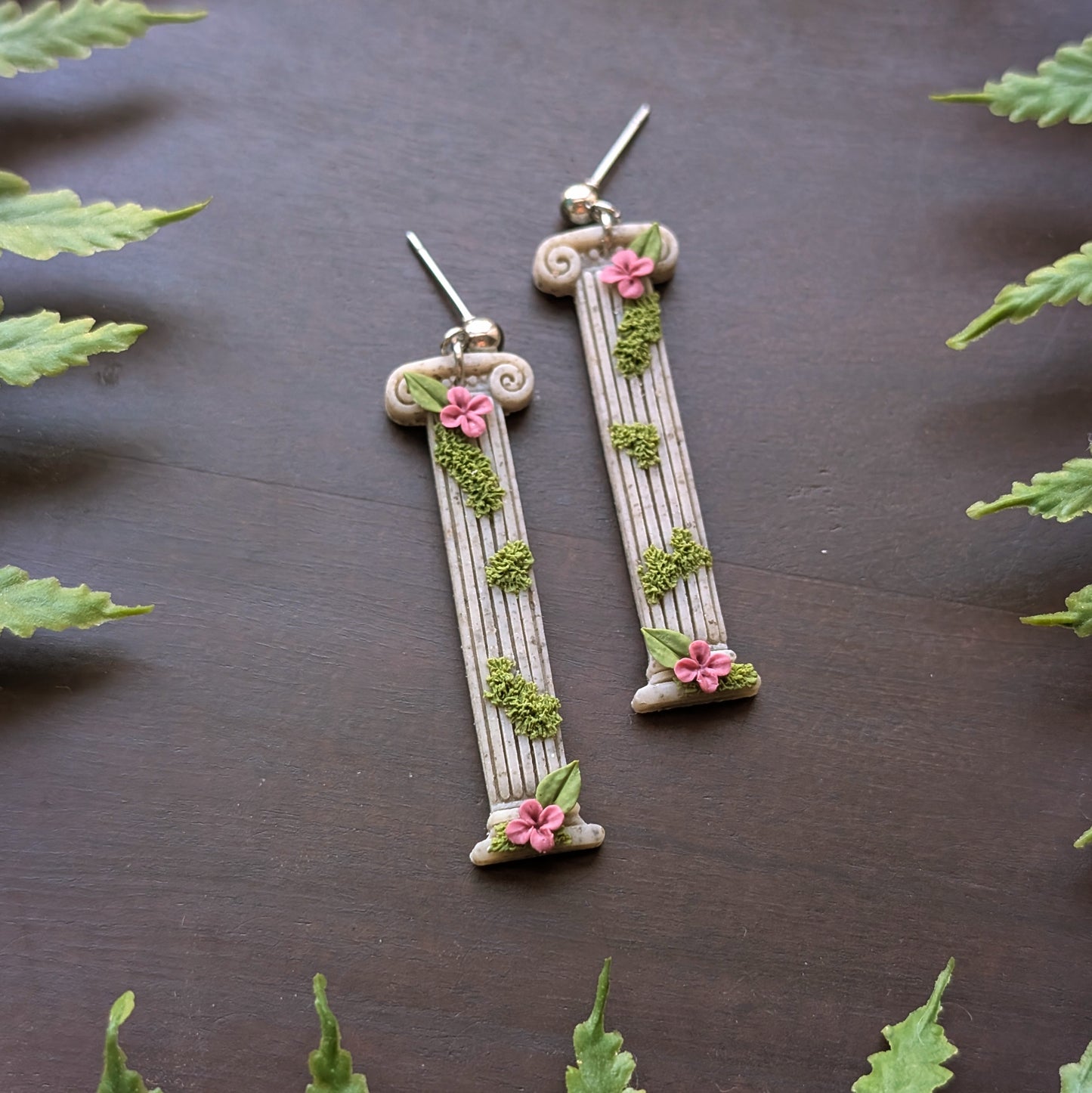 Floral Mossy Columns Dangle Earrings