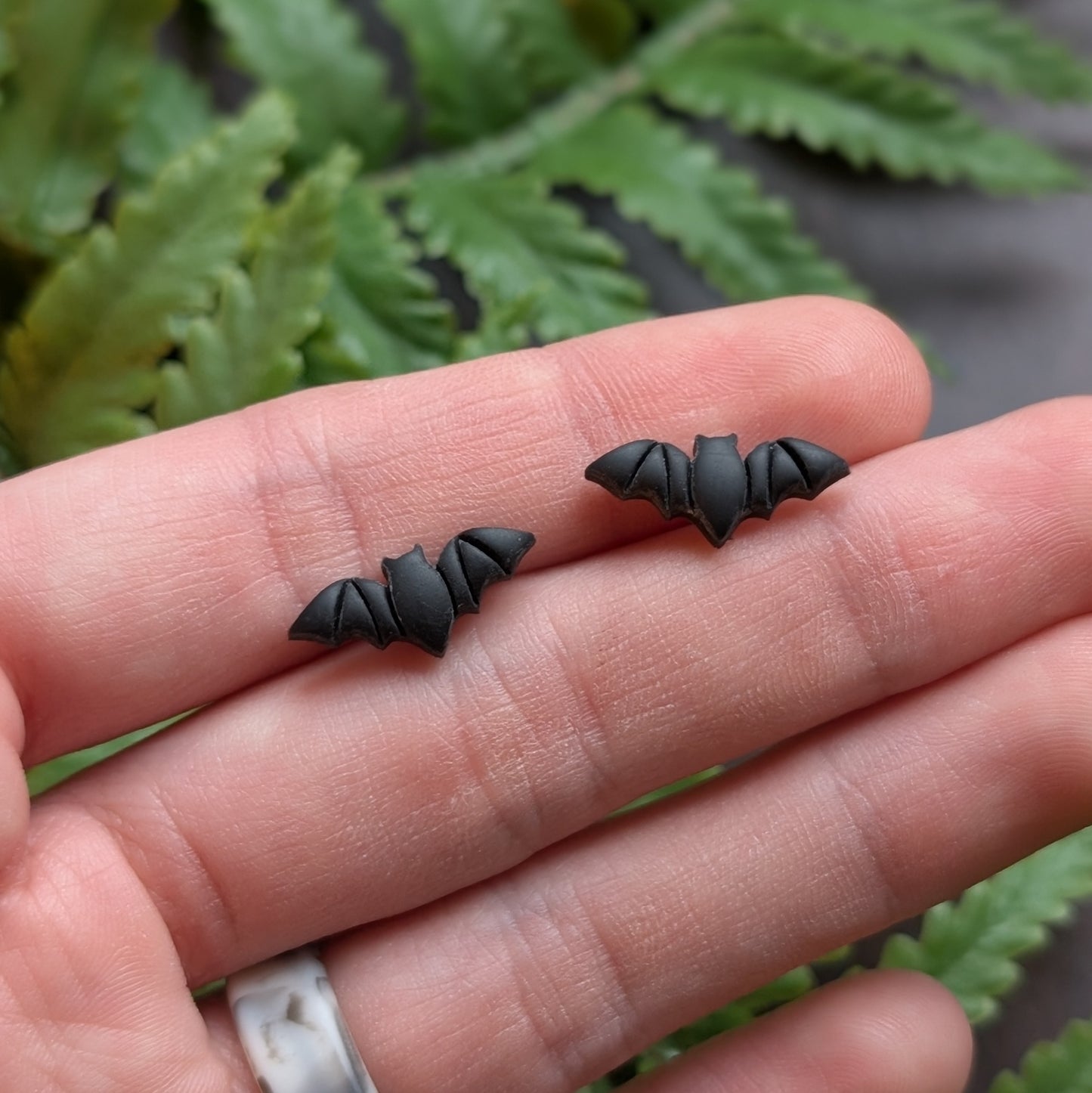 Handmade Bat Studs, Small Polymer Clay Earrings with Stainless Steel Posts