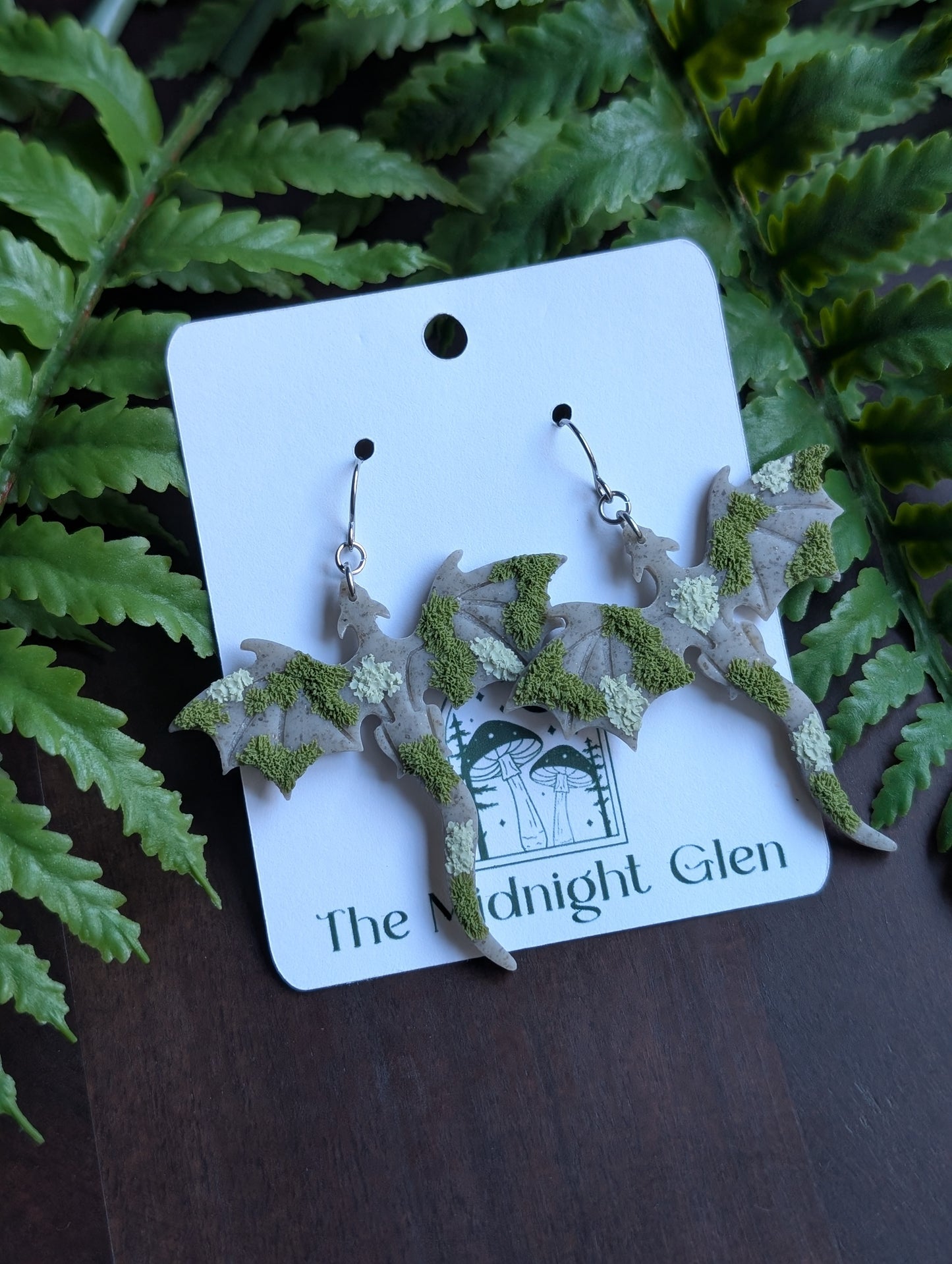 Large Mossy Dragon Dangle Earrings