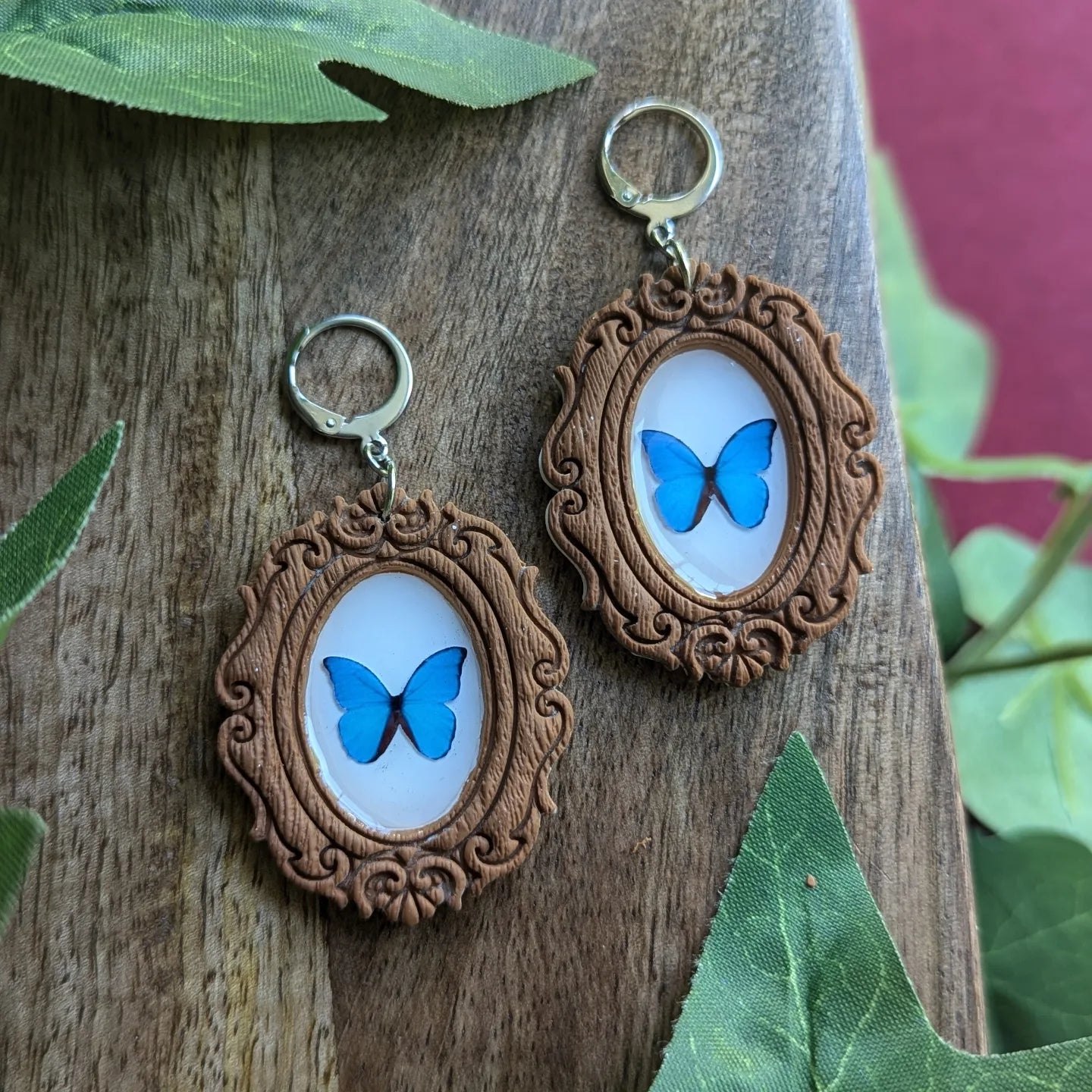 Framed Blue Morpho Specimen Huggy Hoop Earrings