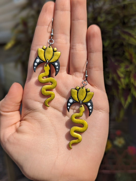 Lotus and Snake Dangle Earrings