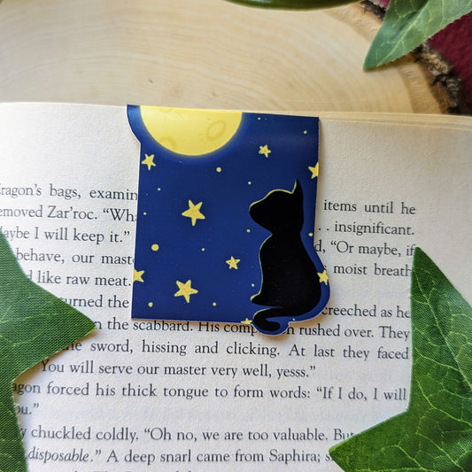 Cat and Moon Magnetic Bookmark 2in Cat and Night Sky Bookmark
