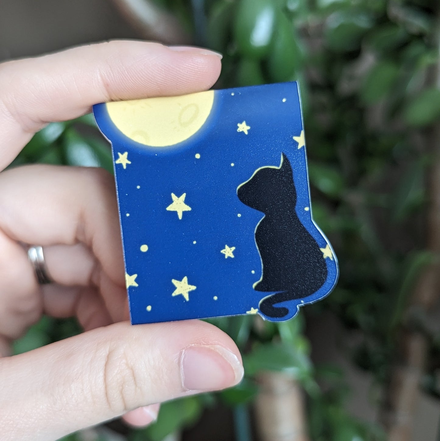 Cat and Moon Magnetic Bookmark 2in Cat and Night Sky Bookmark