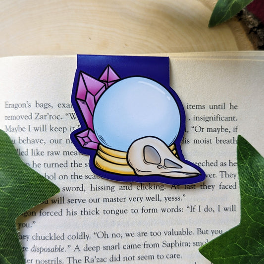 Crystal Ball and Bird Skull Bookmark Witchy Magnetic Bookmark