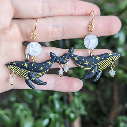 Celestial Whale Dangle with Crackle Quartz and Rose Quartz