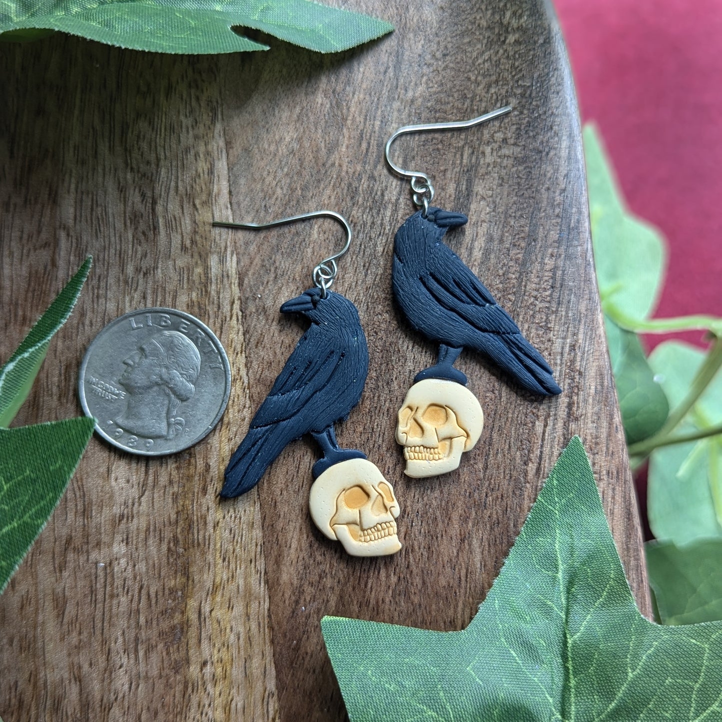 Raven on Skull Dangle