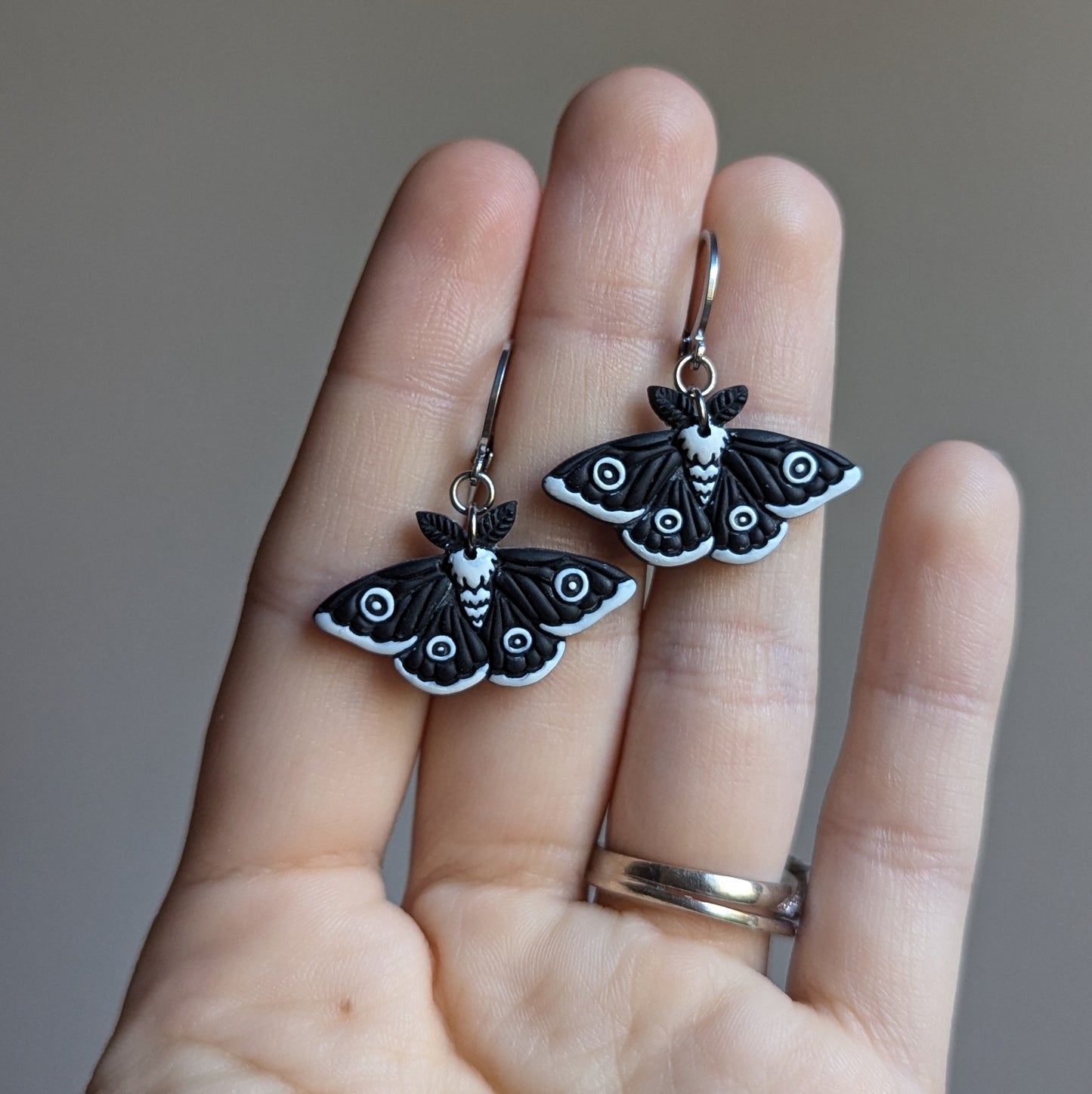 Black and White Moth Huggie Hoops