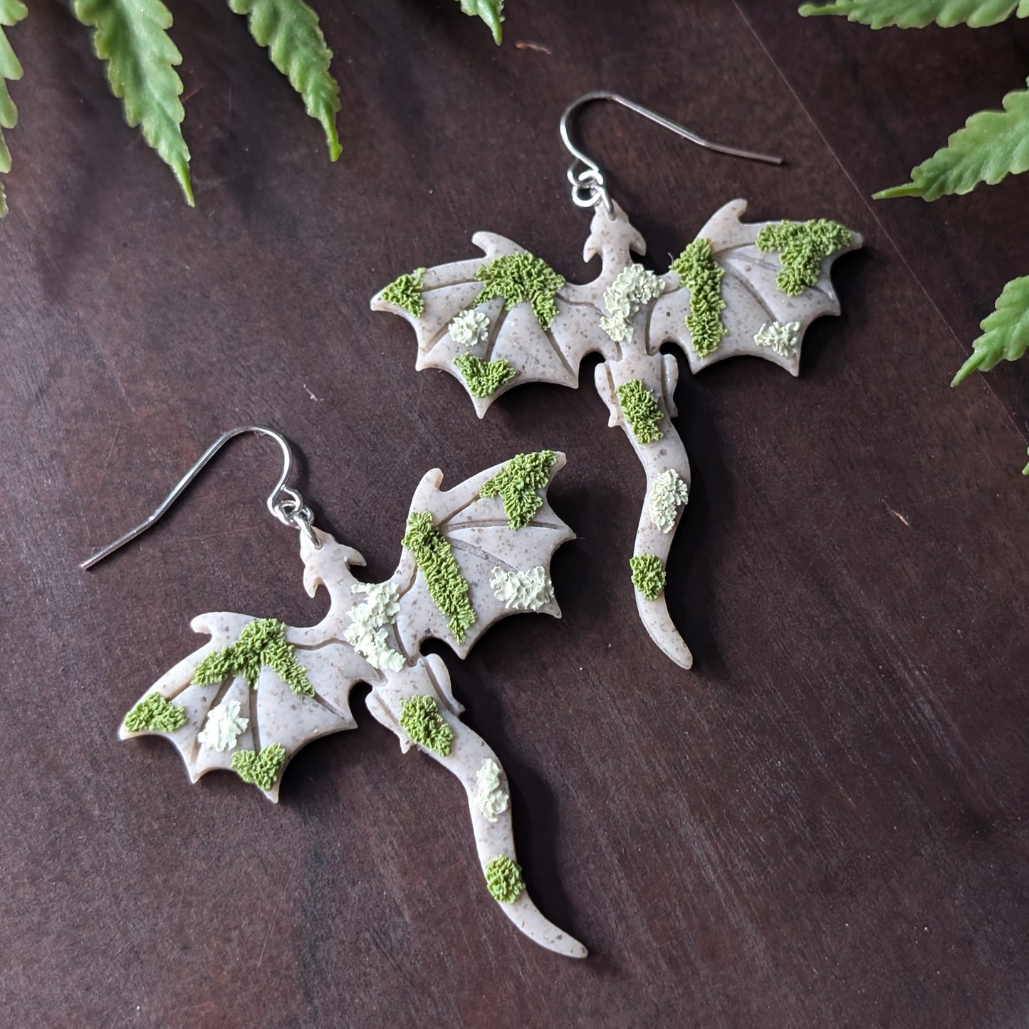 Large Mossy Dragon Dangle Earrings