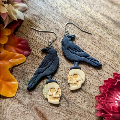 Raven on Skull Dangle