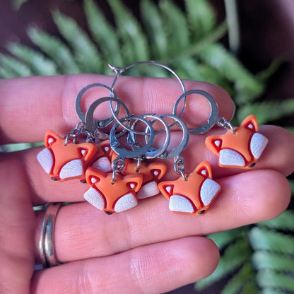 Fox Head Stitch Markers, Set of 6 - Handmade Polymer Clay and Stainless Steel