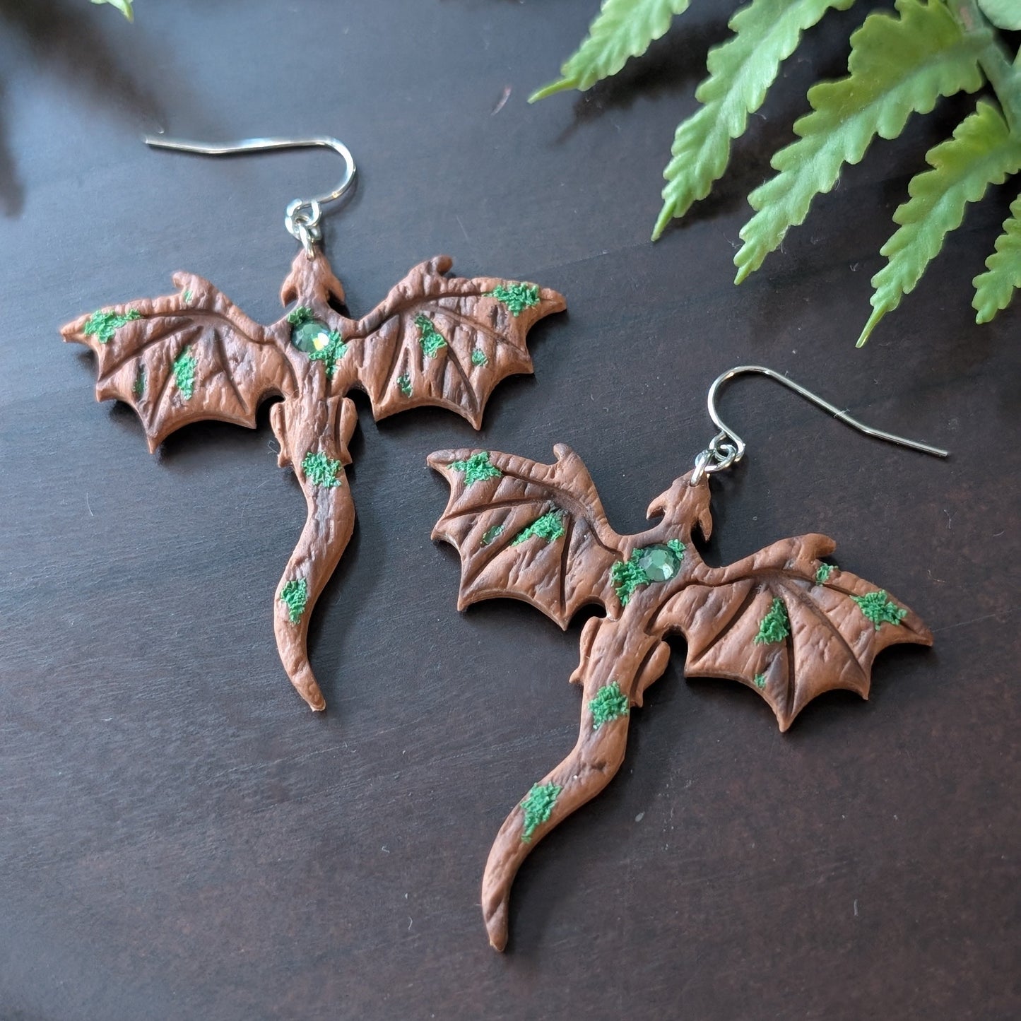 Enchanted Wood Dragon Dangle Earrings