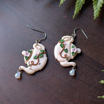Floral Teapot Dangle Earrings