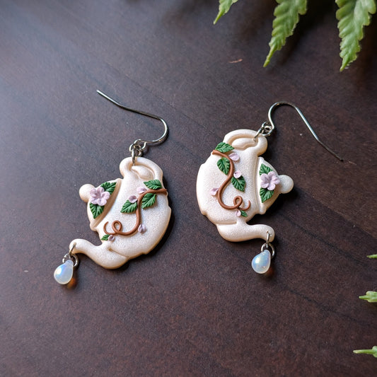 Floral Teapot Dangle Earrings