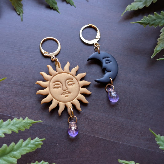 Mismatched Sun and Moon Dangle Earrings