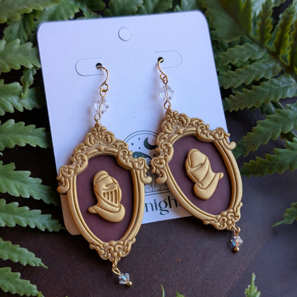 Mismatched Framed Knight Dangle Earrings