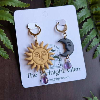 Mismatched Sun and Moon Dangle Earrings