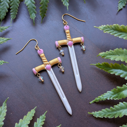 Pink Sword Dangle Earrings
