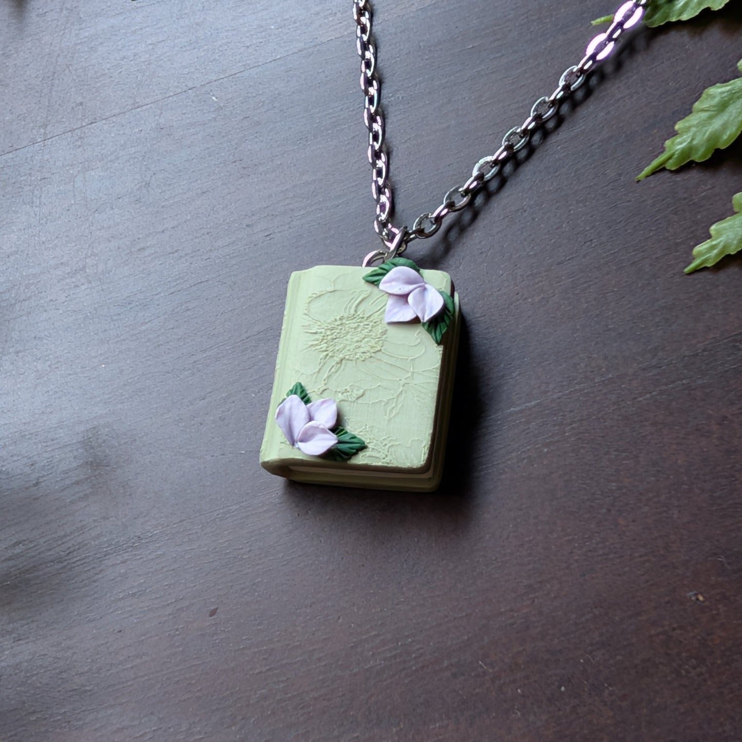 Floral Book Pendant Necklace