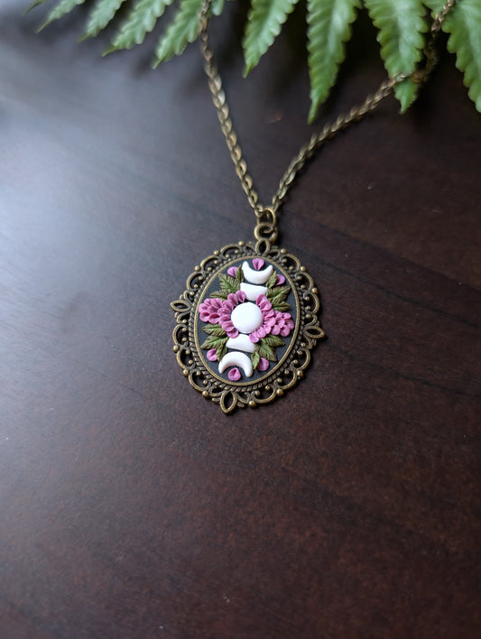Floral Moon Phase Brass Pendant