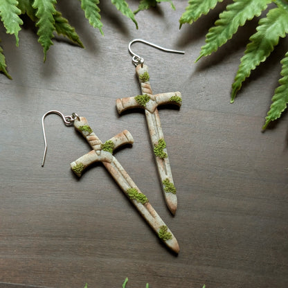 Mossy Sword Dangle Earrings