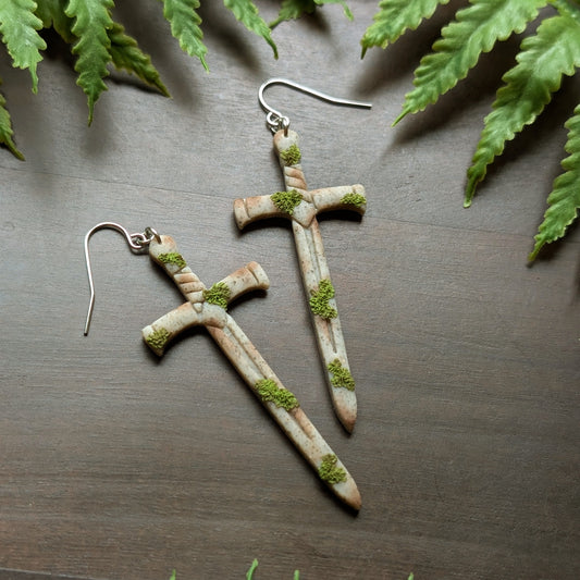 Mossy Sword Dangle Earrings