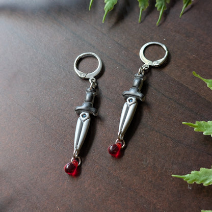 Dagger with Blood Drop Dangle Earrings