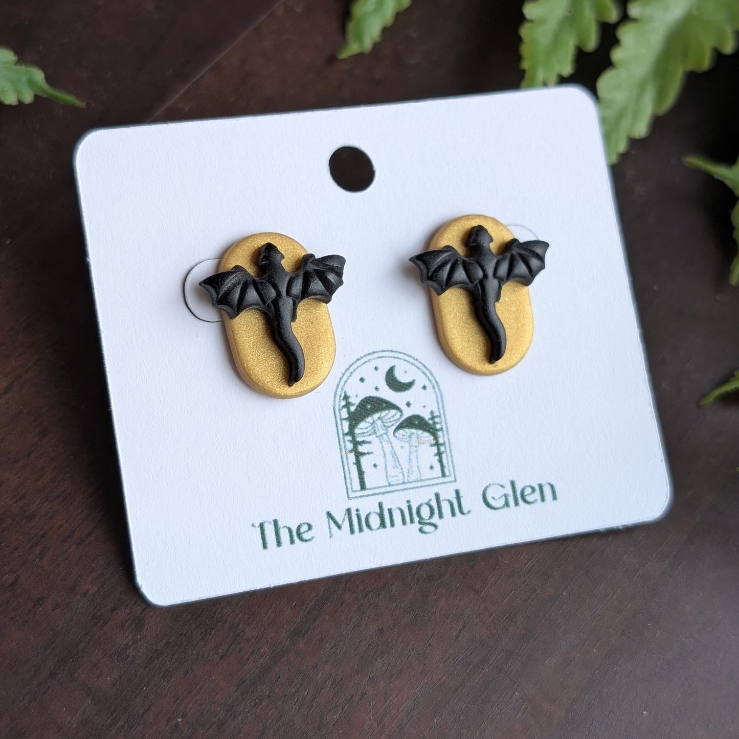 Black and Gold Dragon Stud Earrings