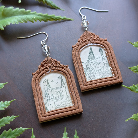 Castle and Wizard Dangle Earrings