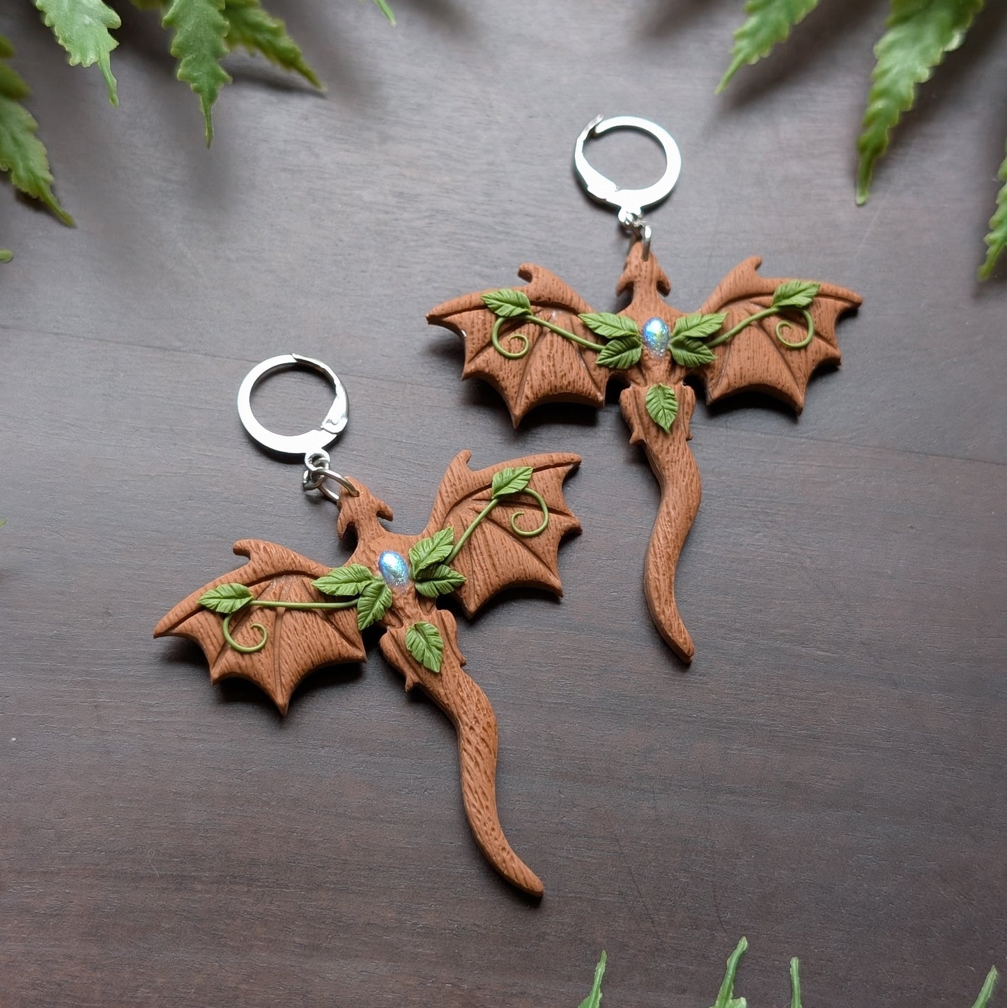 Enchanted Wood Dragon Dangle Earrings