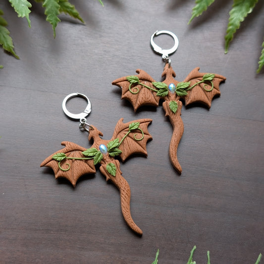 Enchanted Wood Dragon Dangle Earrings