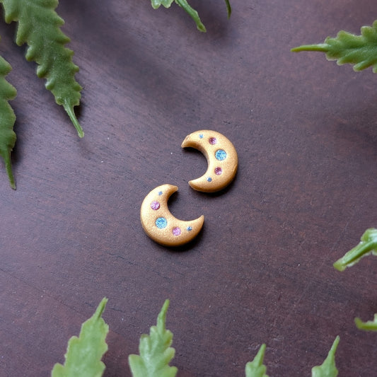 Small Jeweled Moon Studs