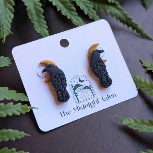Raven and Moon Studs