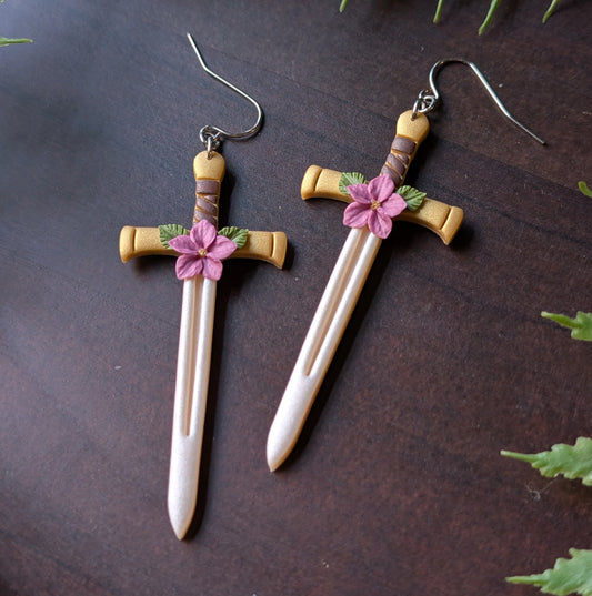 Flower Sword Dangle Earrings