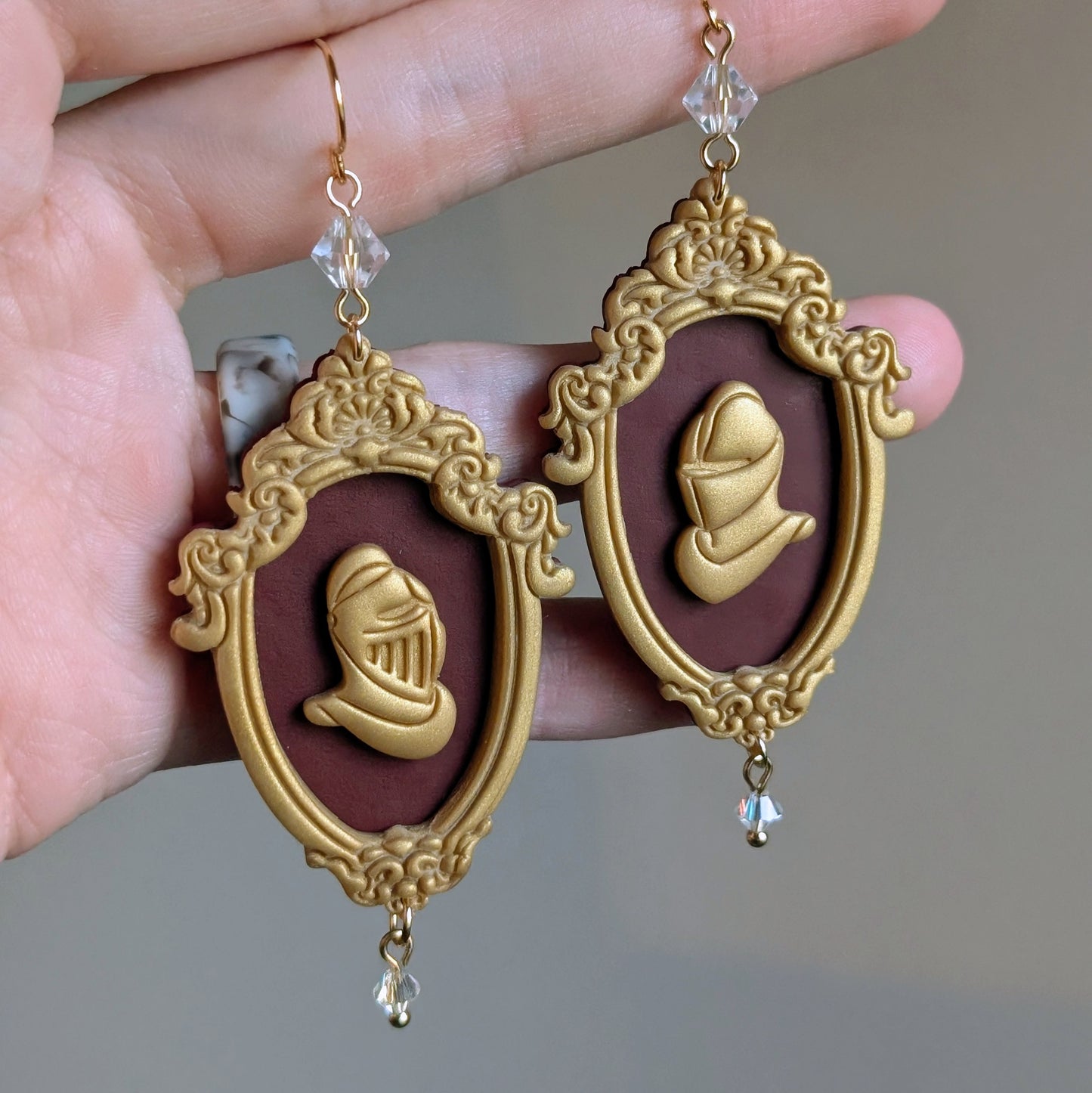 Mismatched Framed Knight Dangle Earrings