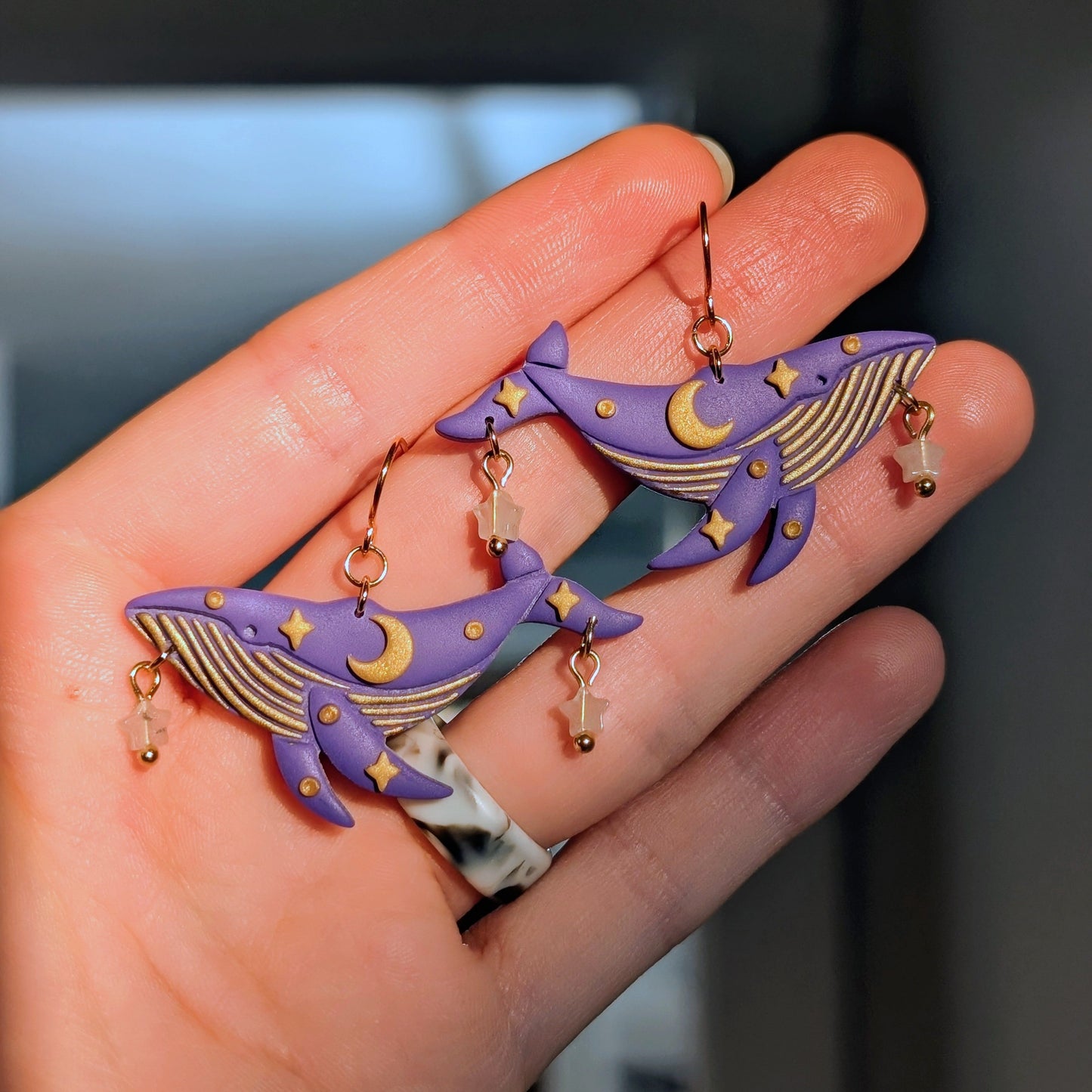 Purple Celestial Whale Dangle with Rose Quartz