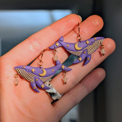 Purple Celestial Whale Dangle with Rose Quartz