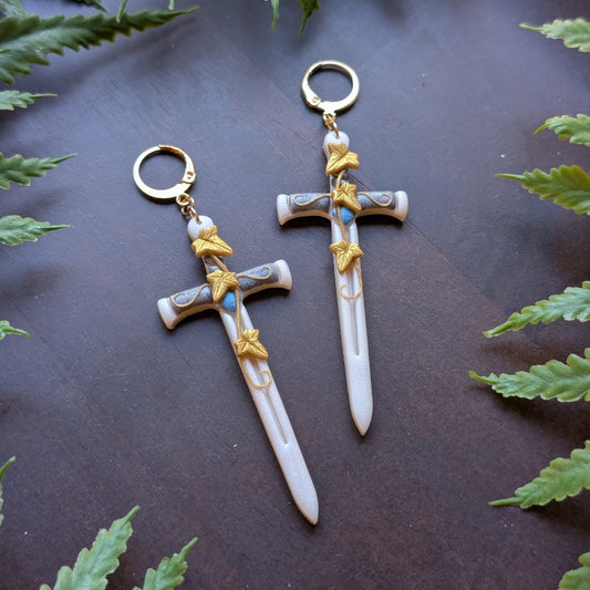 Golden Ivy Sword Dangle Earrings