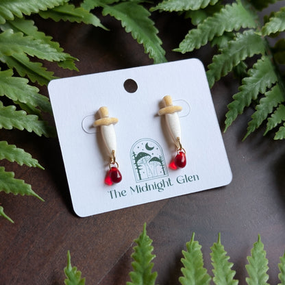 Gold Dagger Studs with Blood Drop