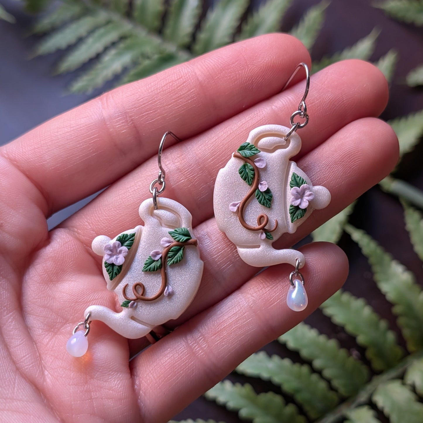 Floral Teapot Dangle Earrings