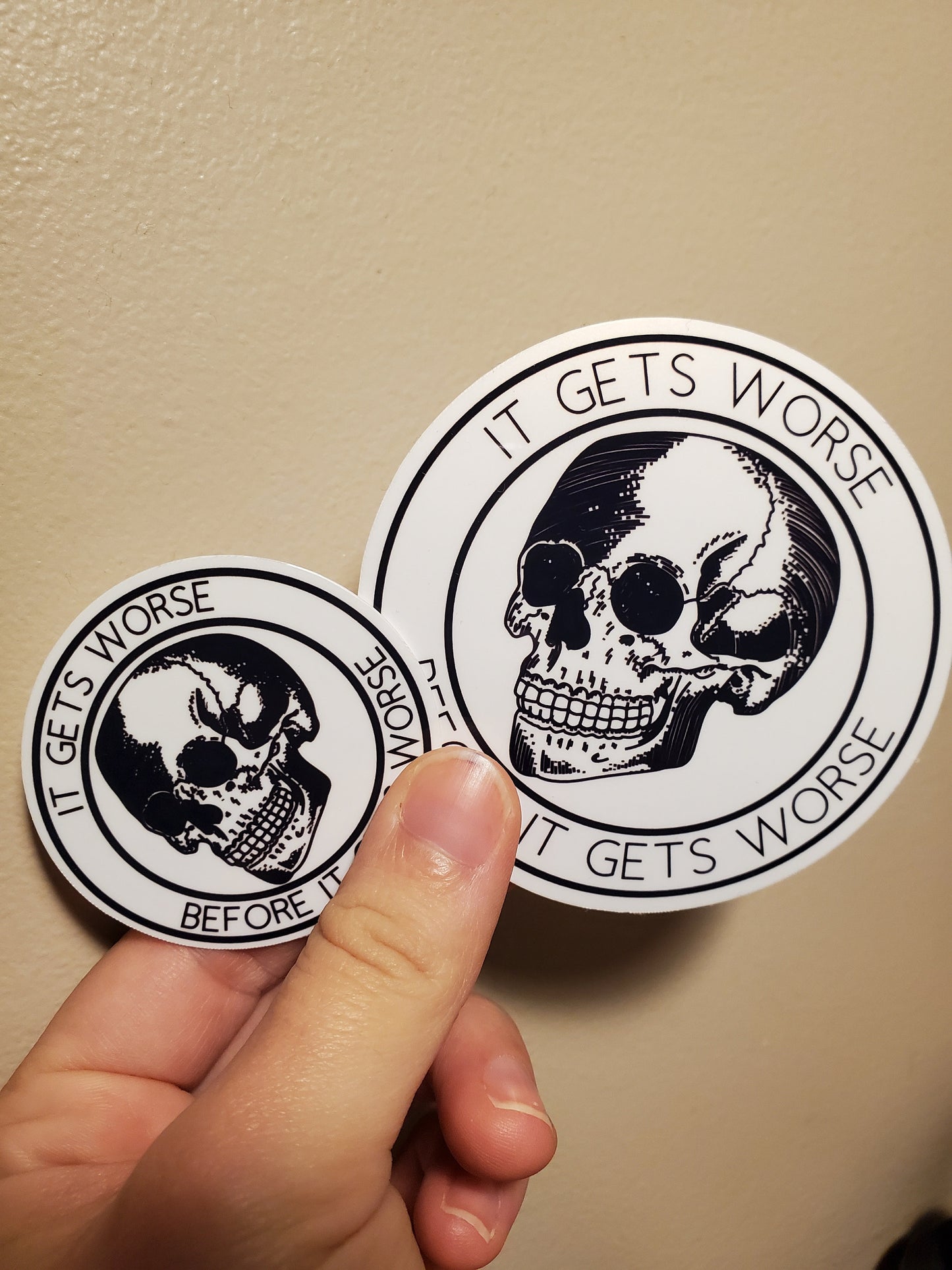 It Gets Worse Before It Gets Worse White Skull 2-Inch Vinyl Sticker | Laptop and Water Bottle Decal