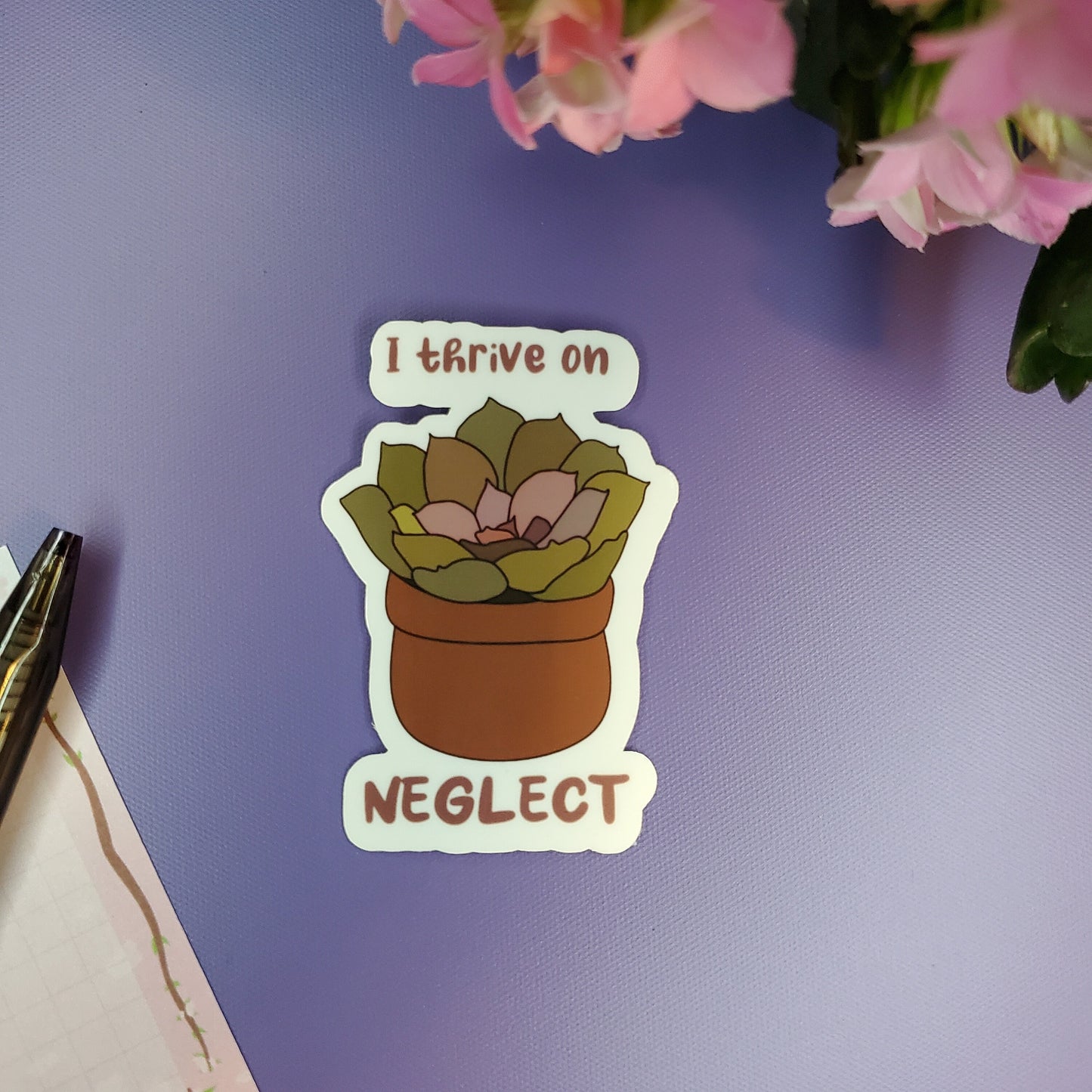 I Thrive On Neglect Succulent 2.5 Inch Vinyl Sticker | Laptop and Water Bottle Decal