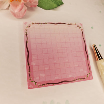 Cute Pink Cherry Blossom Branch 3x3 inch Grid Sticky Note Pad with 50 Sheets