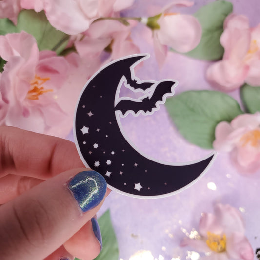 Moon, Stars, and Bats Vinyl Sticker 2 in Water Bottle and Laptop Decal
